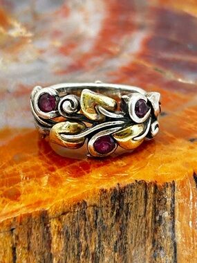 Barbara Bixby Topaz Floral Ring, sterling silver with 18 karat accenting -Size 8